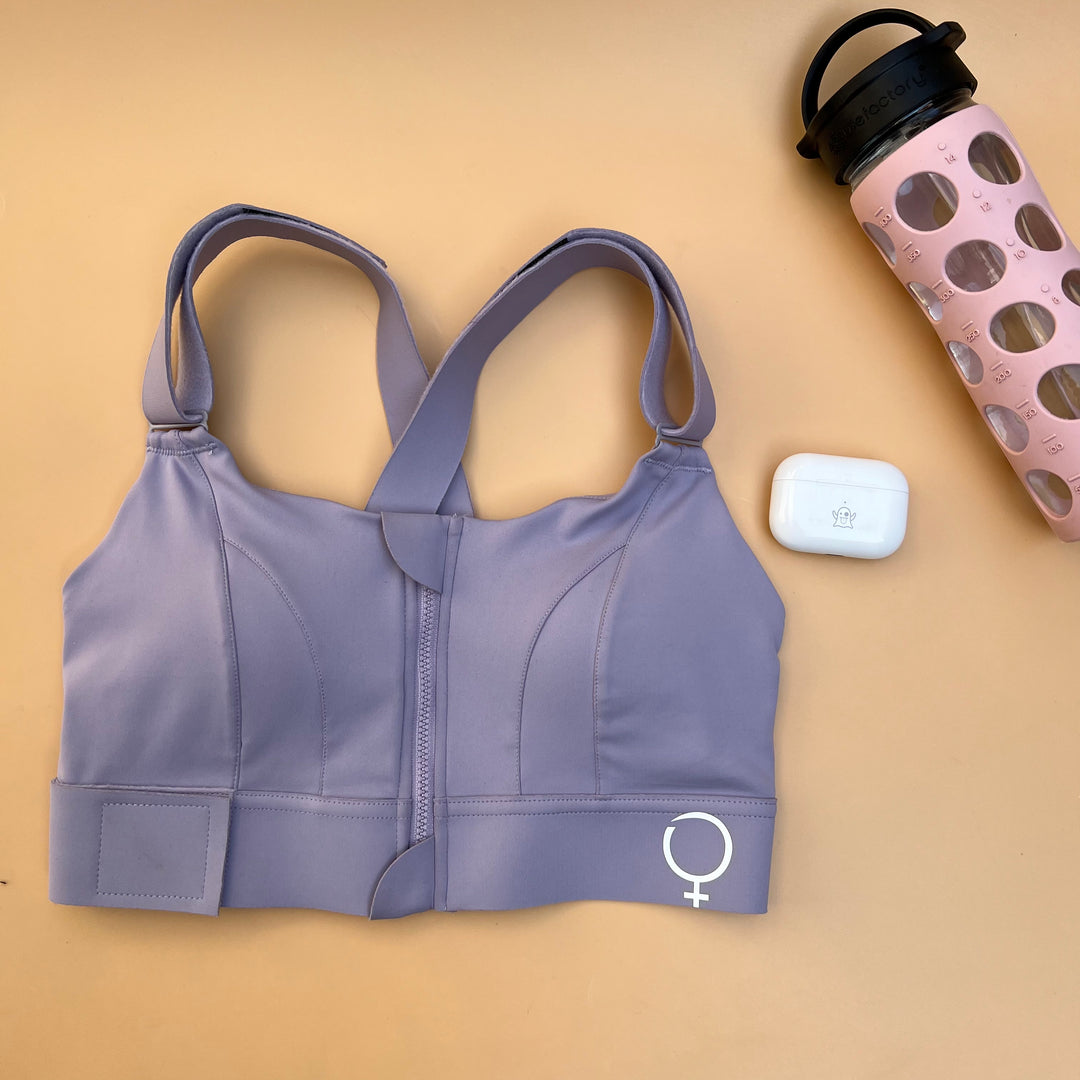 LOSHA PREMIUM QUALITY FRONT CLOSURE PADDED HIGH IMPACT SPORTS BRA WITH ADJUSTABLE WAIST BAND LAVENDER