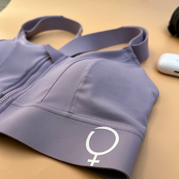 LOSHA PREMIUM QUALITY FRONT CLOSURE PADDED HIGH IMPACT SPORTS BRA WITH ADJUSTABLE WAIST BAND-LAVENDER