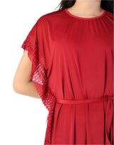 2 PIECE ROUND NECK SIDE LACE LONG NIGHTY -MAROON