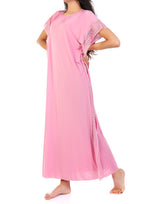 LOSHA 2 PIECE ROUND NECK SIDE LACE LONG NIGHTY -PINK