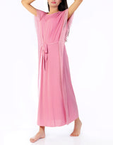 LOSHA 2 PIECE ROUND NECK SIDE LACE LONG NIGHTY -PINK