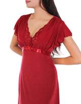 LOSHA 2 PIECE LACY NECK LONG NIGHTY -MAROON