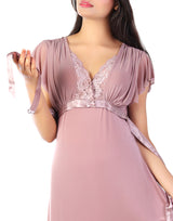 LOSHA 2 PIECE LACY NECK LONG NIGHTY -BEIGE