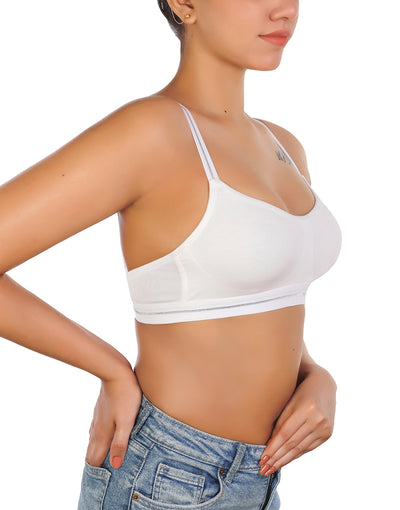 LOSHA DOUBLE LAYERED COTTON WIREFREE BRA WITH GLITTER ELASTIC WAIST BAND -WHITE