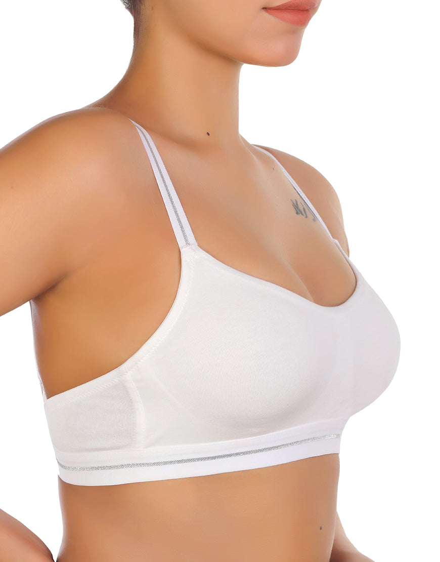 LOSHA DOUBLE LAYERED COTTON WIREFREE BRA WITH GLITTER ELASTIC WAIST BAND -WHITE