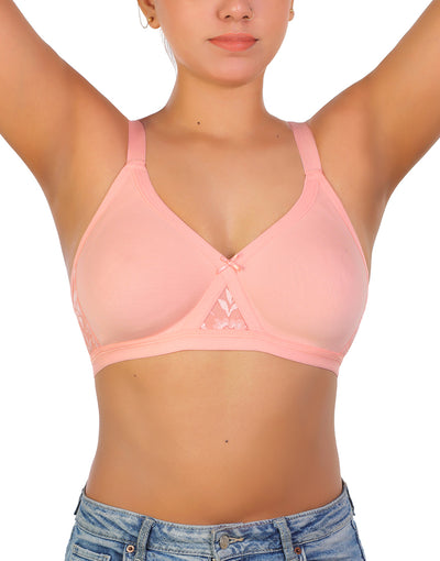 Losha Wirefree Super Support Cotton bra With Touch Of Lace -PINK