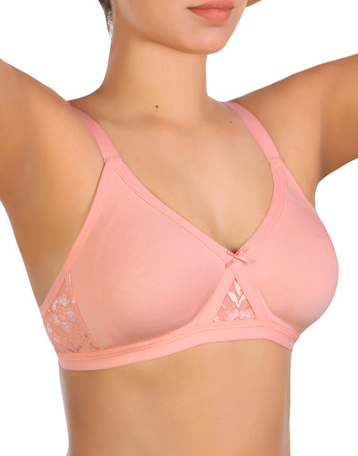 Losha Wirefree Super Support Cotton bra With Touch Of Lace -PINK