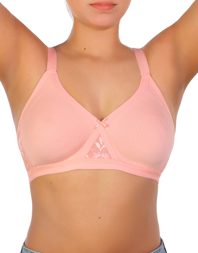 Losha Wirefree Super Support Cotton bra With Touch Of Lace -PINK