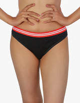 COTTON LOW WAIST BIKNI BREIF WITH STRIPED ELASTIC WAIST BAND-BLACK