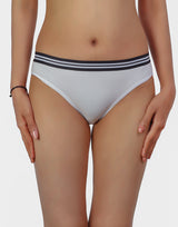 COTTON LOW WAIST BIKNI BREIF WITH STRIPED ELASTIC WAIST BAND-WHITE