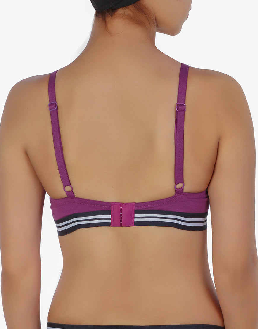 LOSHA LIGHTLY PADDED NON WIRED TSHIRT BRA WITH STRIPED ELASTIC WAIST B –  Losha