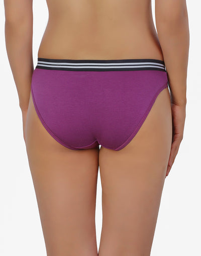 LOSHA COTTON LOW WAIST BIKNI BREIF WITH STRIPED ELASTIC WAIST BAND-PURPLE