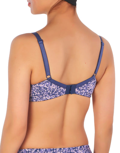 LOSHA DOUBLE LAYERED FULL COVERAGE COTTON WIREFREE BRA WITH DIAMOND GEOMETRIC-PURPLE PRINT