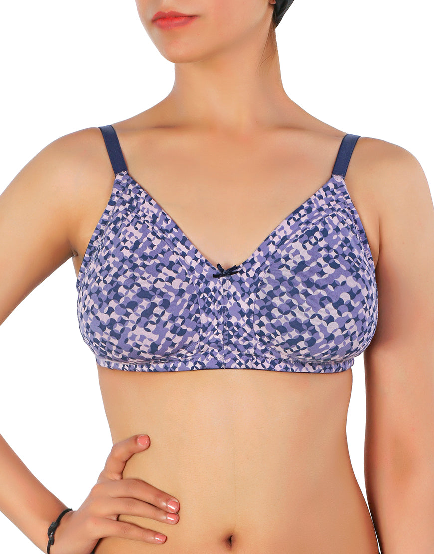 LOSHA DOUBLE LAYERED FULL COVERAGE COTTON WIREFREE BRA WITH DIAMOND GEOMETRIC-PURPLE PRINT