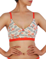 DOUBLE LAYERED COTTON WIREFREE PRINTED BRA-ORANGE