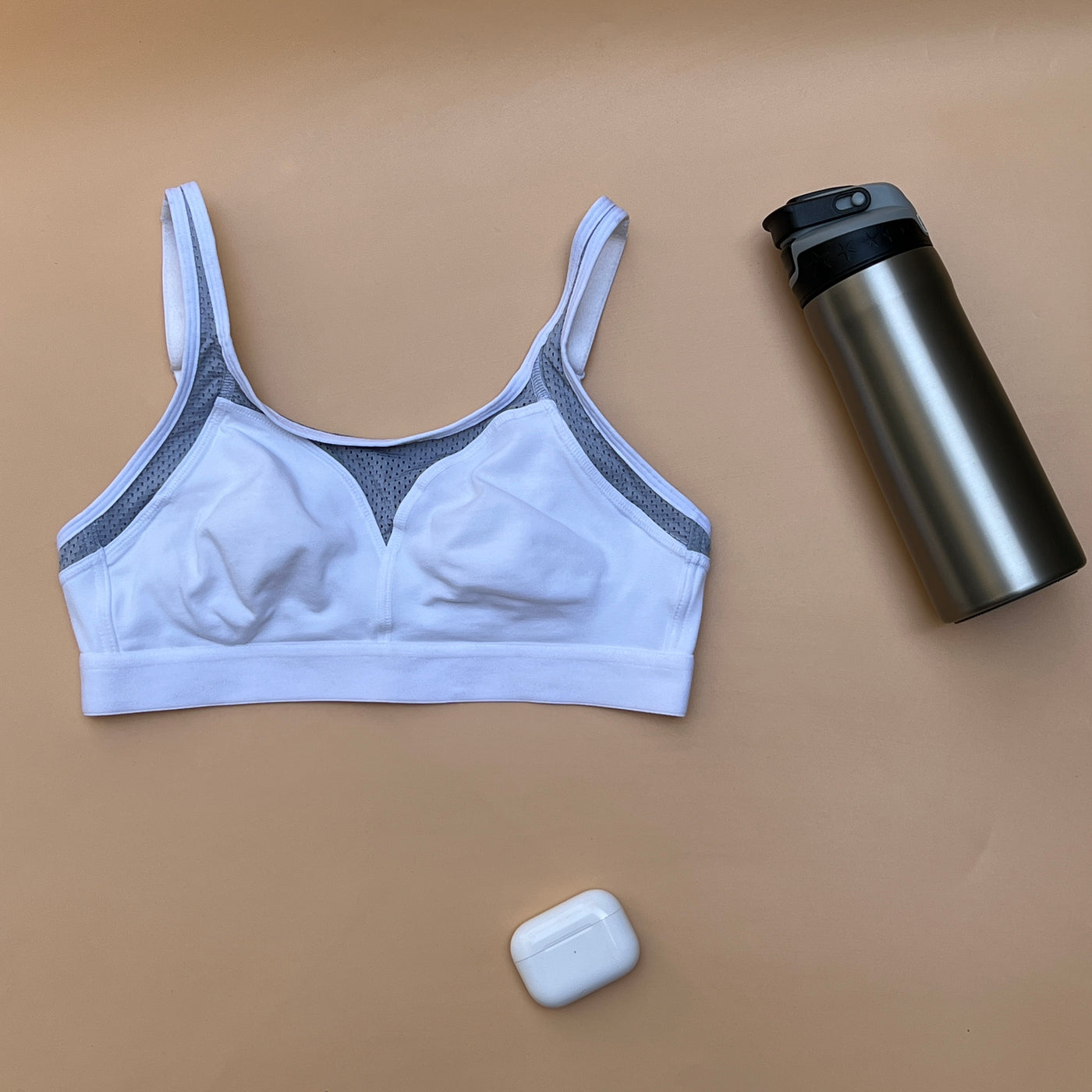 Losha cotton double layered medium to high impact sports bra-White