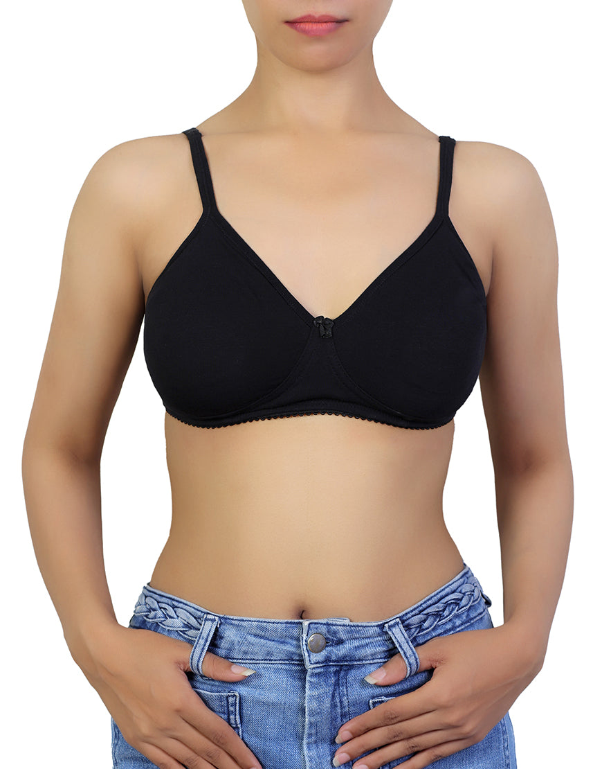 LOSHA SUPPER SOFT SIDE SUPPORT COTTON BRA WITH HIDDEN NIPPE COVER -BLACK