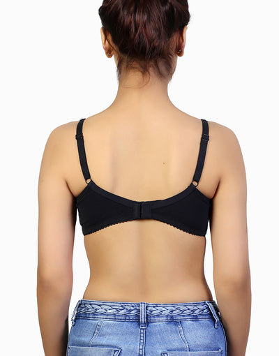 LOSHA SUPPER SOFT SIDE SUPPORT COTTON BRA WITH HIDDEN NIPPE COVER -BLACK