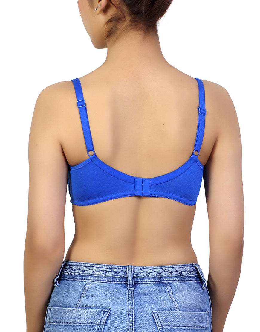LOSHA SUPPER SOFT SIDE SUPPORT COTTON BRA WITH HIDDEN NIPPE COVER -ROYAL BLUE