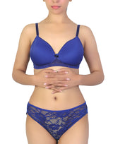 Butterfly back Bra With Lacy Panty SET-BLUE DEPTHS