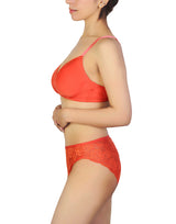 Butterfly back Bra With Lacy Panty SET -BURN SIENNA ORANGE