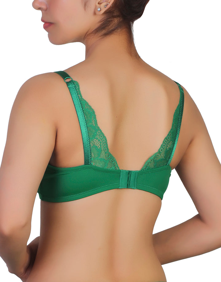 Wireless Go To T-Shirt Bra With a Touch Of Lace-ABUNDANT GREEN