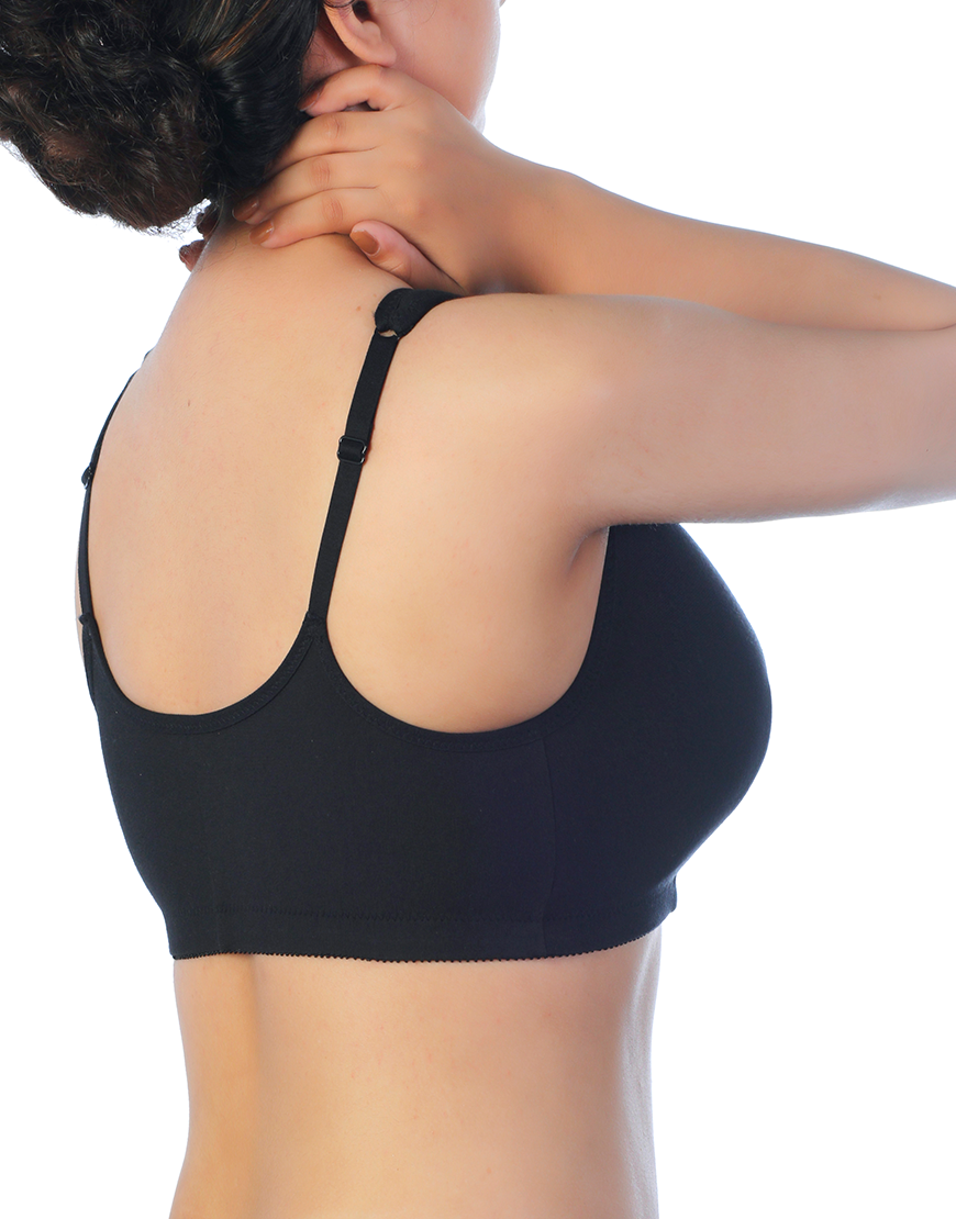COTTON FRONT CLOSURE POST SURGICAL BRA WITH POCKETS-BLACK