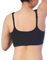 COTTON FRONT CLOSURE POST SURGICAL BRA WITH POCKETS-BLACK