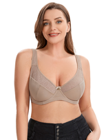Losha Curvy Double Layered Minimizer Wired Bra with Lace Touch-BEIGE