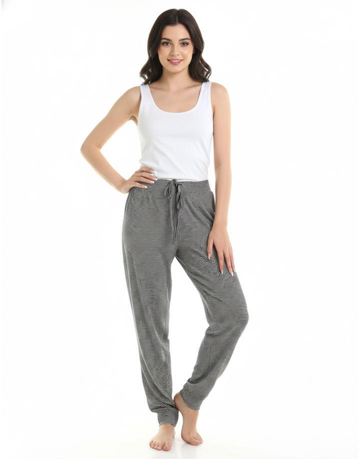TAHARI RELAX FIT JOGGER PANTS- BLACK STRIPES