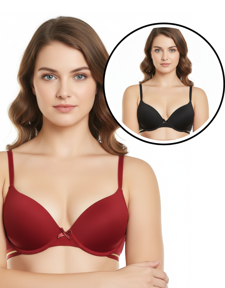 PACK OF 2 LEVEL-1 PUSH UP BRAS – BLACK/RED DAHILA