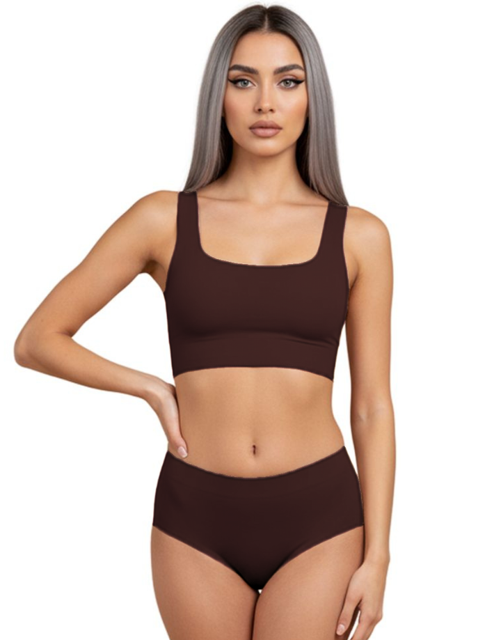 LASER CUT SUPER SOFT BRA SET-DARK BROWN