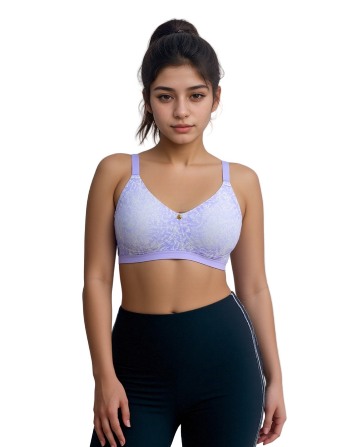 Losha True Curv Double Layered Non Wired Full Coverage Super Support Bra -Purple Print