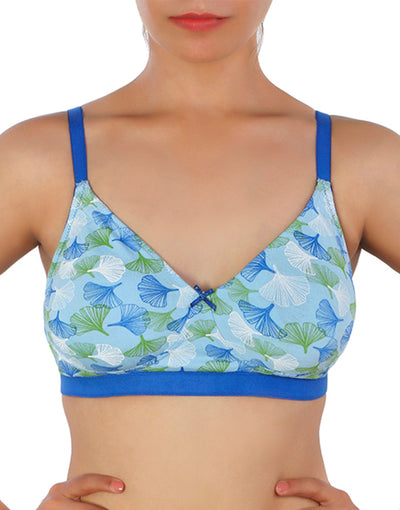LOSHA DOUBLE LAYERED COTTON WIREFREE BRA  WITH FLORAL PRINT-BLUE