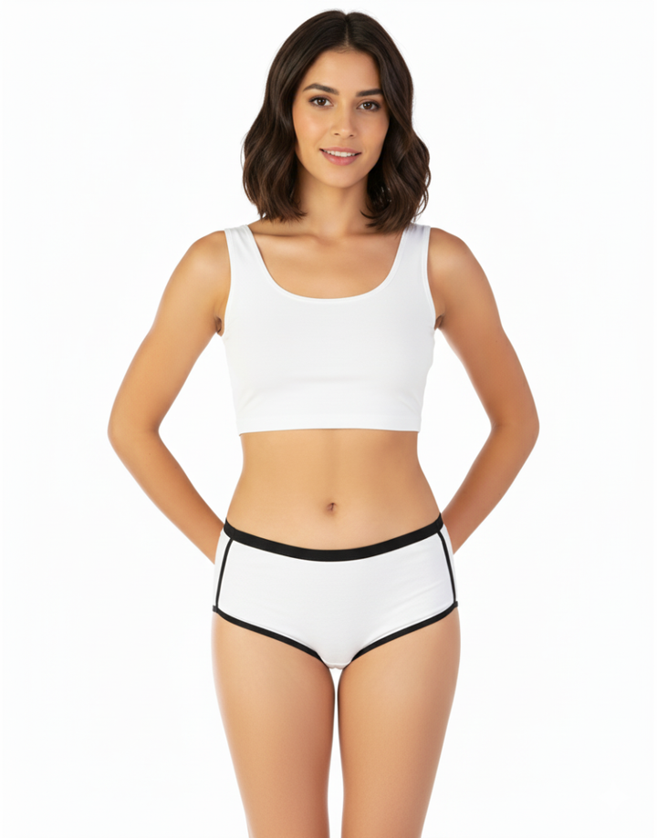 COTTON ATHLETIC STYLE HIPSTER BRIEF-WHITE