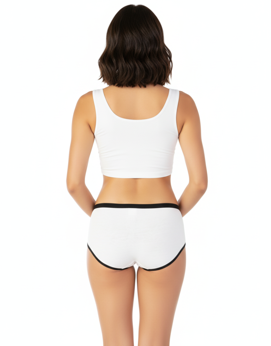 COTTON ATHLETIC STYLE HIPSTER BRIEF-WHITE