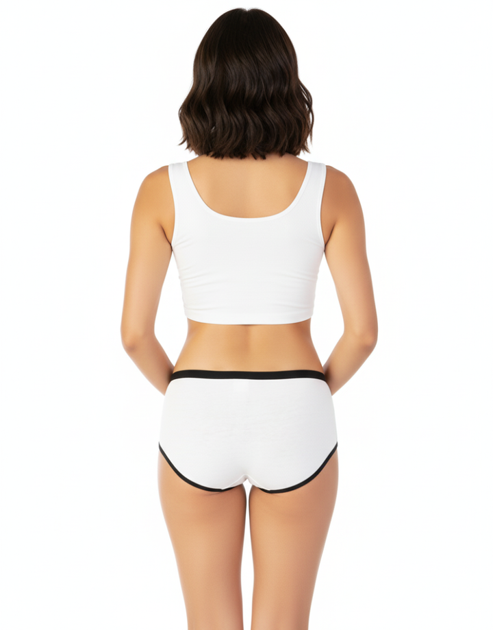 COTTON ATHLETIC STYLE HIPSTER BRIEF-WHITE