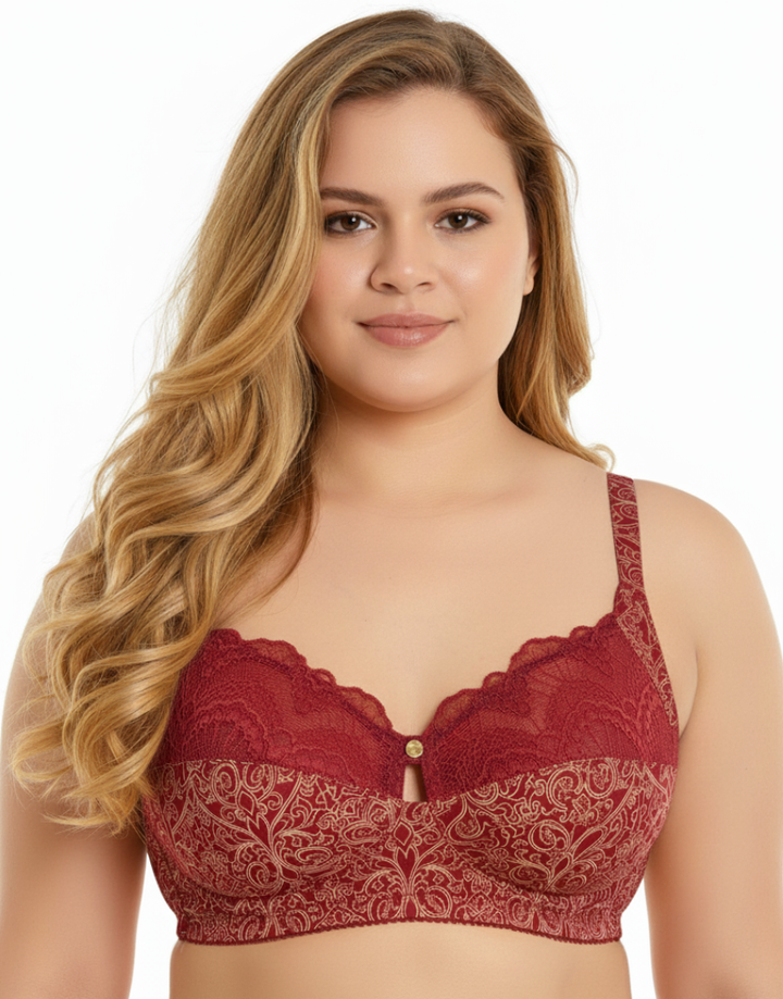 ZEN SERIES NON PADDED NON WIRED SUPER SUPPORT BRA WITH POWER MESH WINGS- MERLOT