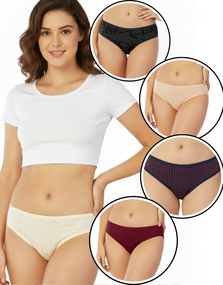 PACK OF 5 SUPER SOFT COTTON STRETCH PRINTED BIKINI BRIEFS -POLKA DOTS