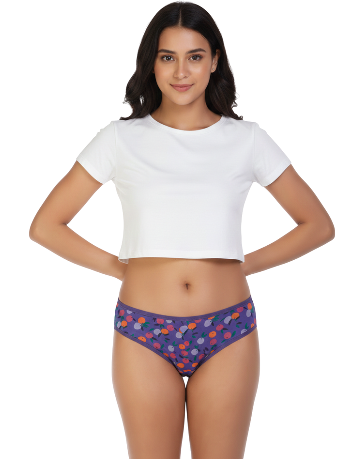 LOSHA SUPER SOFT COTTON STRETCH PRINTED BIKINI BRIEF -PURPLE