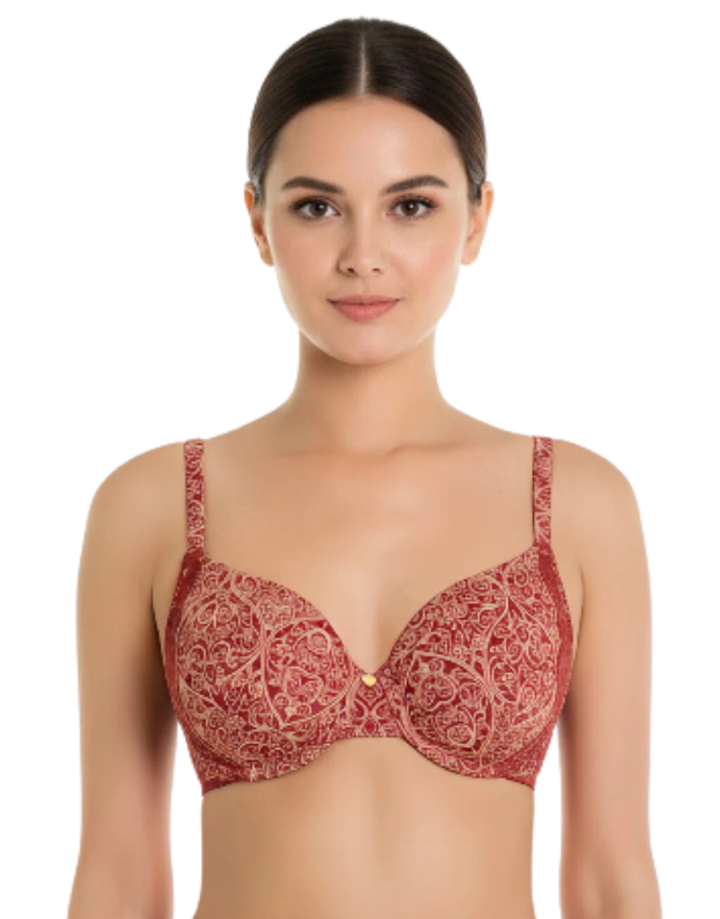 ZEN SERIES GALLOON LACE UNDER WIRED BRA WITH SUPER SOFT LIGHTLY PADDED CUPS-MERLOT