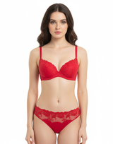 LIGHTLY PADDED WIRED FANCY BRA WITH MATCHING PANTY-RED