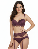 LACE PUSH UP BRA SET WITH GARTER BELT-FIG
