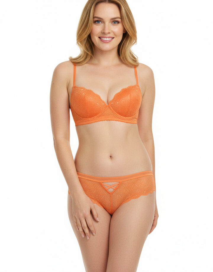ALL OVER LACE BRA SET APRICOT ORANGE