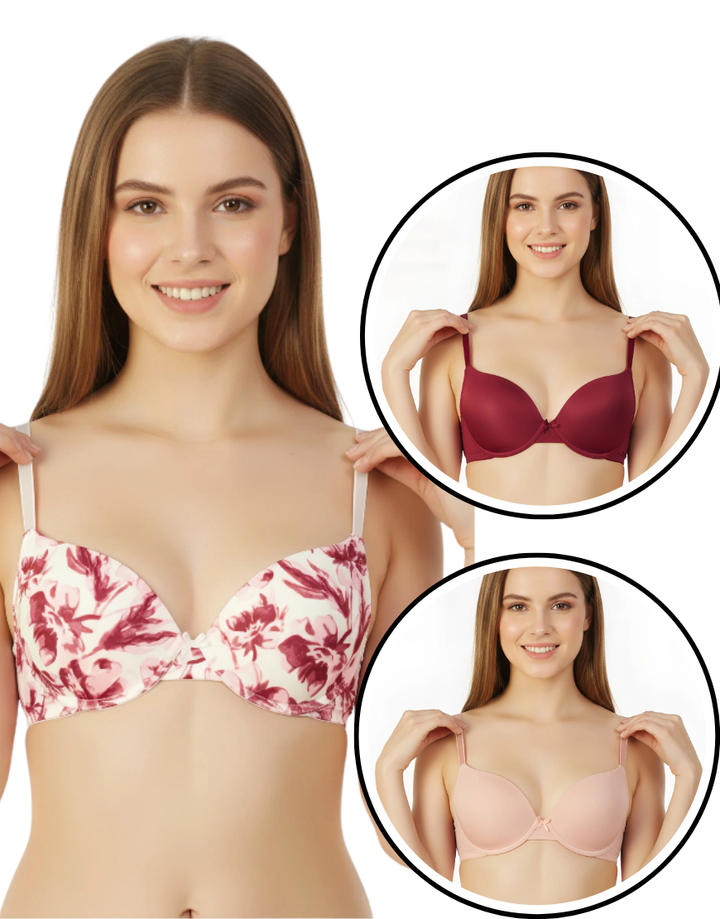 Pack of 3 Microfiber Wired Pushup T-Shirt Bras-Delicacy