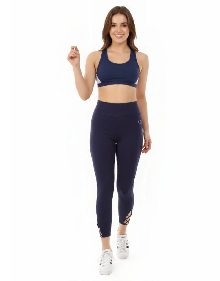 LOSHA STRETCH COTTON TIGHTS WITH CRISSCROSS DESIGN-MARITIME BLUE