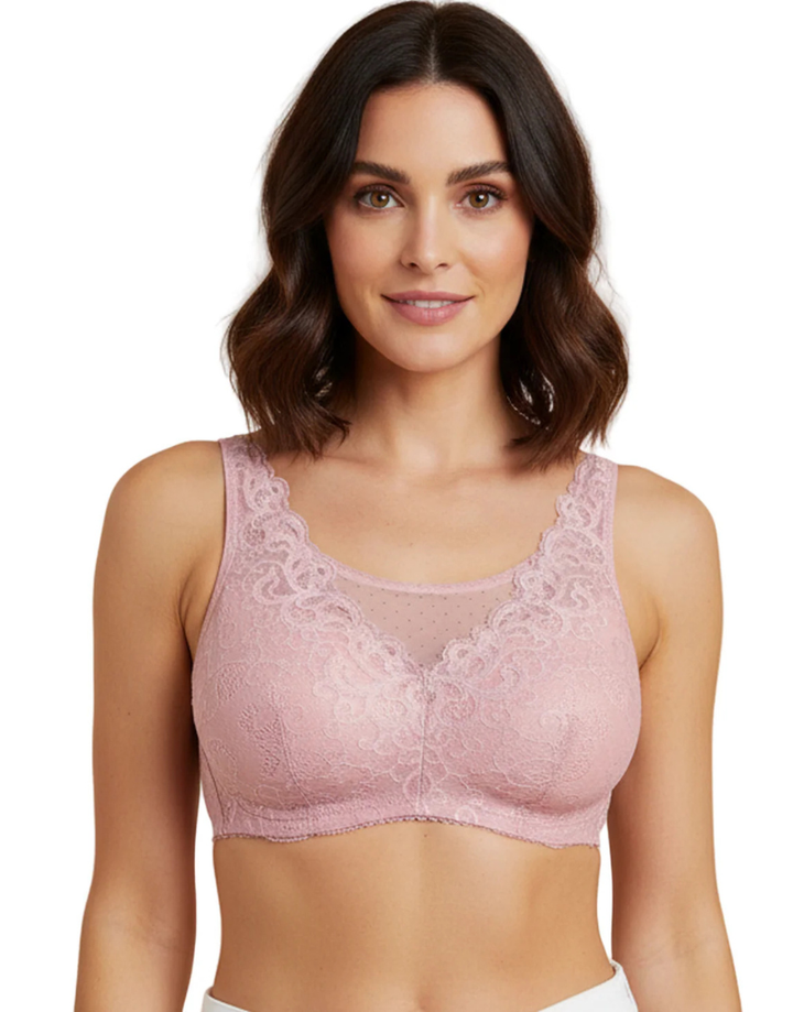 FASHION LACE POST SURGICAL BRA WITH POCKETS- PURPLE