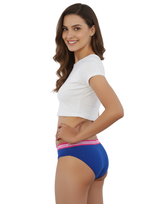 COTTON LOW WAIST BIKNI BREIF WITH STRIPED ELASTIC WAIST BAND-BLUE