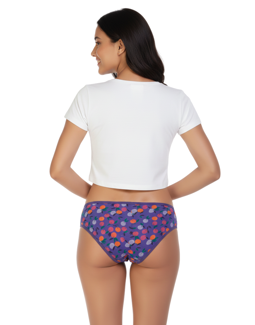 LOSHA SUPER SOFT COTTON STRETCH PRINTED BIKINI BRIEF -PURPLE