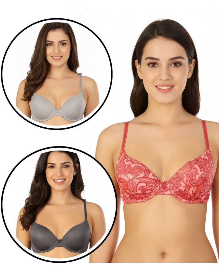 Pack of 3 Microfiber Wired Pushup T-Shirt Bras-Dusty Cedar